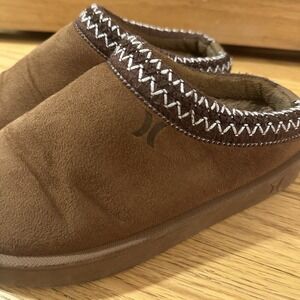 Hurley Brown Suede Lined Slip On Slippers Moccasin Clogs Youth Size 2 Cozy